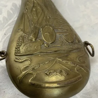 Antique Italian-Made Embossed Brass Artillery BP Flask