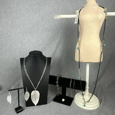 Ethel & Myrtle Necklace, Leaf Pendant Set, and F.o.e. Pin