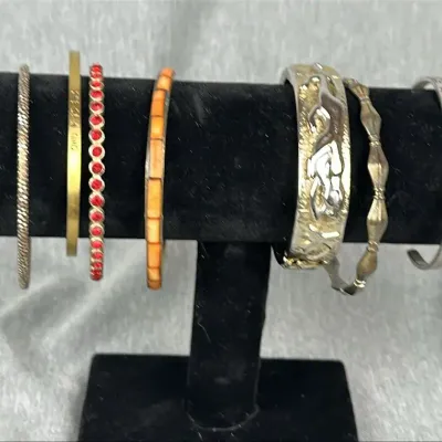 Collection of Fashion Bracelets with Stamped Cuffs and Cabochon Stones