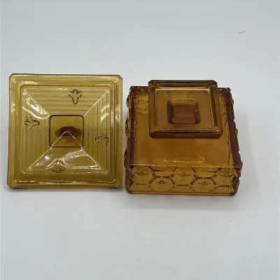 Amber Pressed Glass Honeycomb and Bee Covered Dish