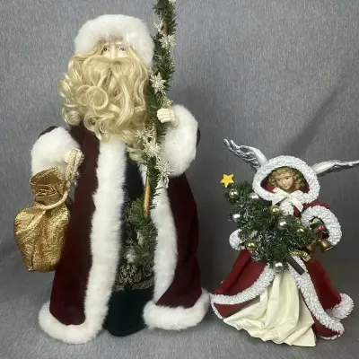Fabric Mache Santa and Angel Holiday Figurines