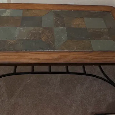 Wrought Iron Coffee Table with Stone Top 50x26x20