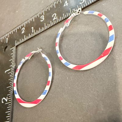 Red white and blue stripe earrings hoops