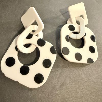 Vintage white and black polka dot dangle earrings