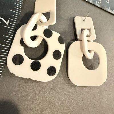 Vintage white and black polka dot dangle earrings