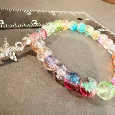 Colorful beaded starfish charm stretch bracelet