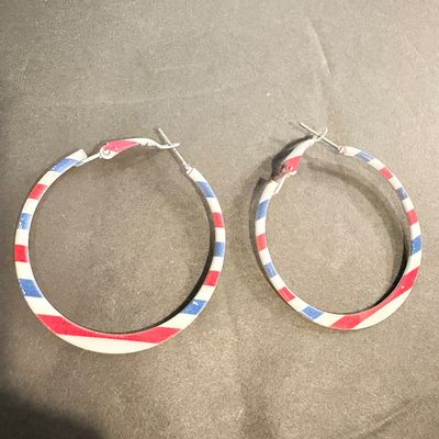 Red white and blue stripe earrings hoops