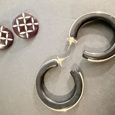 Vintage black earring stud and hoop set