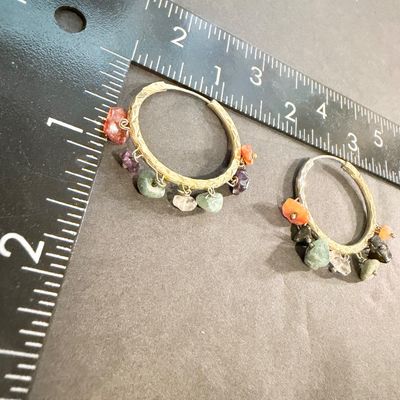 Stone type colorful dangle hoop earrings