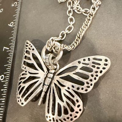Vintage style silver tone butterfly necklace