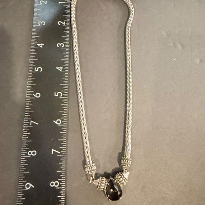 Vintage silver tone beautiful black stone type center necklace