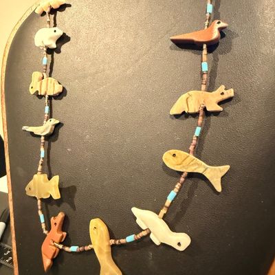 Native American Style Carved Stone Fetish Necklace