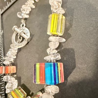 Bead retreat marked colorful art glass type crystal type beaded bracelet