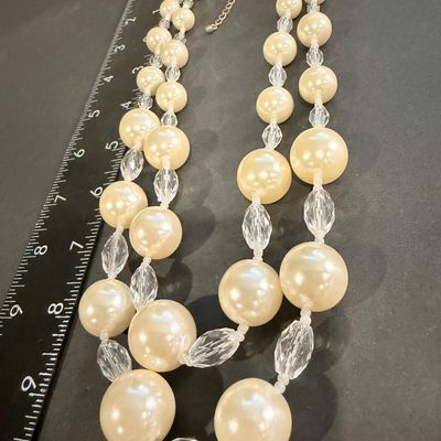 vintage double-strand faux pearl and faceted crystal bead statement necklace