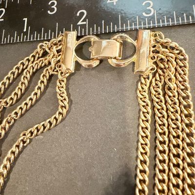 Vintage gold tone beautiful light blue gemstone multi strand necklace