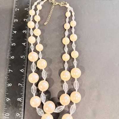 vintage double-strand faux pearl and faceted crystal bead statement necklace