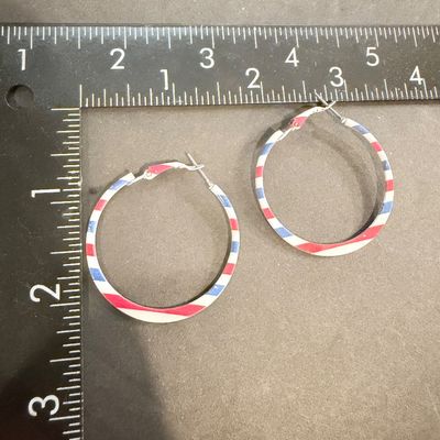 Red white and blue stripe earrings hoops