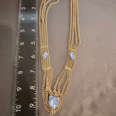 Vintage gold tone beautiful light blue gemstone multi strand necklace