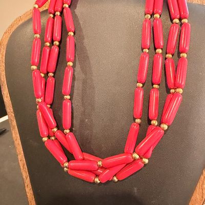 Vintage multilayer red statement necklace