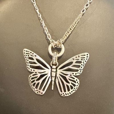 Vintage style silver tone butterfly necklace