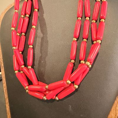Vintage multilayer red statement necklace