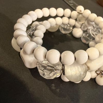 Vintage white wire beaded bracelet