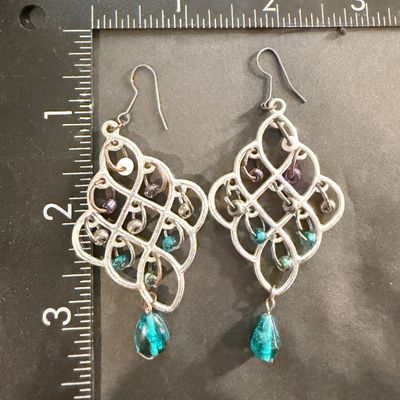 Silver tone statement dangle earrings