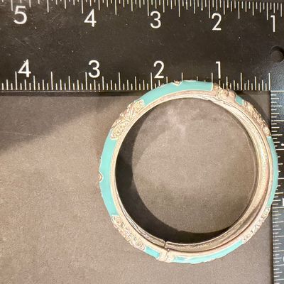 Silver tone rhinestone floral light blue bangle bracelet
