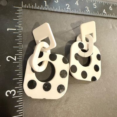 Vintage white and black polka dot dangle earrings