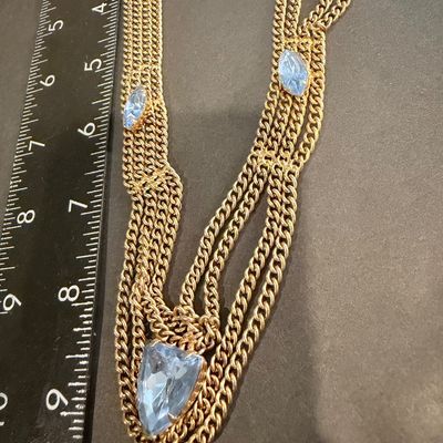 Vintage gold tone beautiful light blue gemstone multi strand necklace