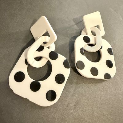 Vintage white and black polka dot dangle earrings