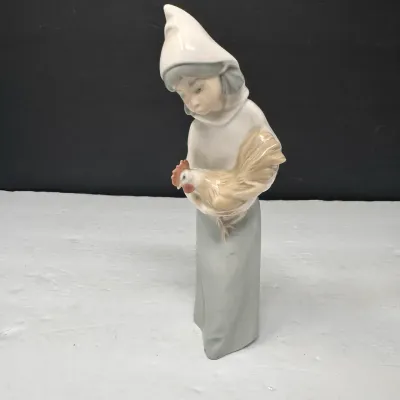 Lladró Girl Holding Chicken Porcelain Figurine #4591