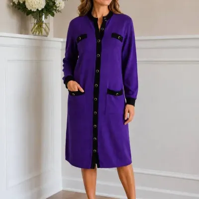 St. John by Marie Gray Purple & Black Santana Knit Button-Front Dress Size 10