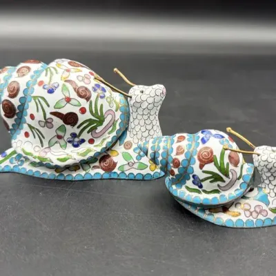 Pair of Chinese Cloisonné Enamel Snail Figurines – Made in Beijing