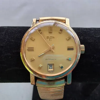 Vintage ELGIN Automatic Gold-Tone Date Wristwatch