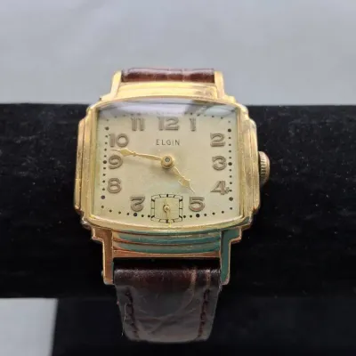 Vintage ELGIN Art Deco Gold-Tone Rectangular Wristwatch
