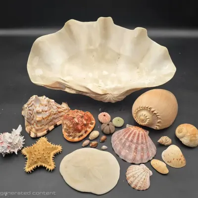 Large Natural Seashell & Marine Specimen Collection – Giant Clam, Cowries, Urchins, Starfish & Sand 