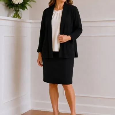 St. John Collection by Marie Gray Black Knit Cardigan & Skirt Set