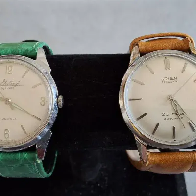 Pair of Vintage GRUEN Wristwatches -25 Jewel Precision Autowind & Guildcraft 17-Jewel 