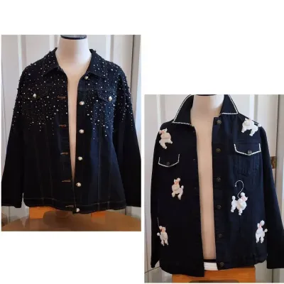 Lot of 2 Vintage NWT- QUACKER FACTORY Embellished Black Denim Jackets – Sizes 1X & 2X