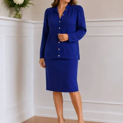 Vintage St. John for Saks Fifth Avenue Royal Blue Knit Skirt Suit