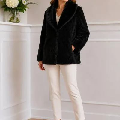 Vintage Black Persian Lamb Fur Jacket with Mink Collar