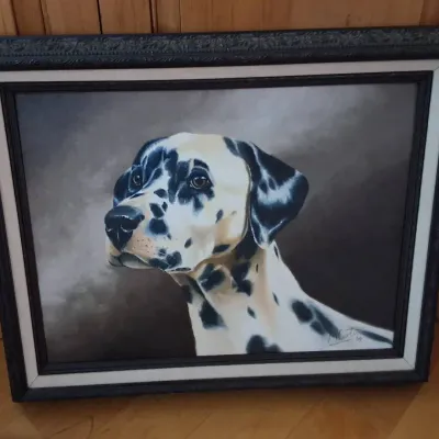 Vintage Framed Dalmatian Oil Portrait - Signed M. Curtis '69