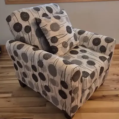 Upholstered Accent Armchair with Floral Dandelion Pattern & Pillow