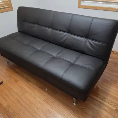Black Faux Leather Convertible Futon Sofa with USB & Power Outlets