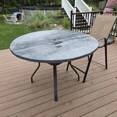 Heavy Round Concrete-Style Patio Table with 2 Sling Chairs