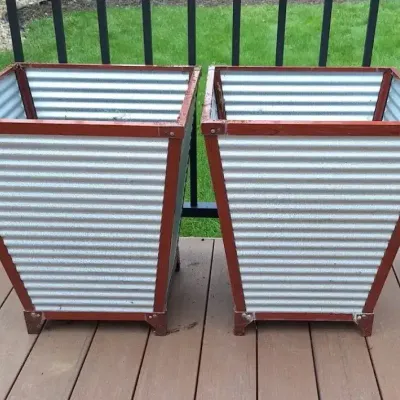 Pair of Corrugated Metal Outdoor Planters – 23" Tall