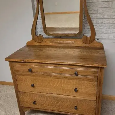 Antique Oak Dresser with Adjustable Swivel Mirror