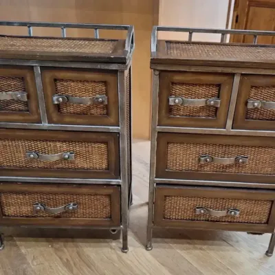 Matching Rattan & Metal 4-Drawer Accent Chests – Set of 2