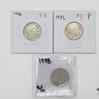 1606 3 1918 1936 buffalo nickles